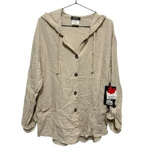 BNWT Beige Hooded Linen Button-Up Jacket - Size M